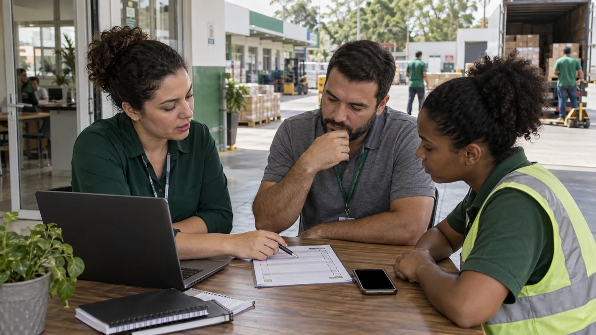 Equipe fictícia compara processos de RH, liderança e acesso pelo celular em uma unidade.